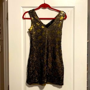 Express gold metallic black dress